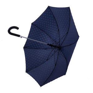 Our Wayne umbrella comes with black leather cup handel. A premium umbrella with pattern in dark blue and light blue. Double layer canopy extends the life of the umbrella and fiberglass ribs and sturdy frames makes the umbrella wind and gust-resistant. Wayne is a sleek and dapper umbrella perfect for the savy person | Harry Rain